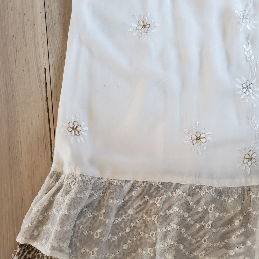 Raya Sun Dress Womens M Beige Animal Print Embroidered Boho Summer Mini - Picture 5 of 6